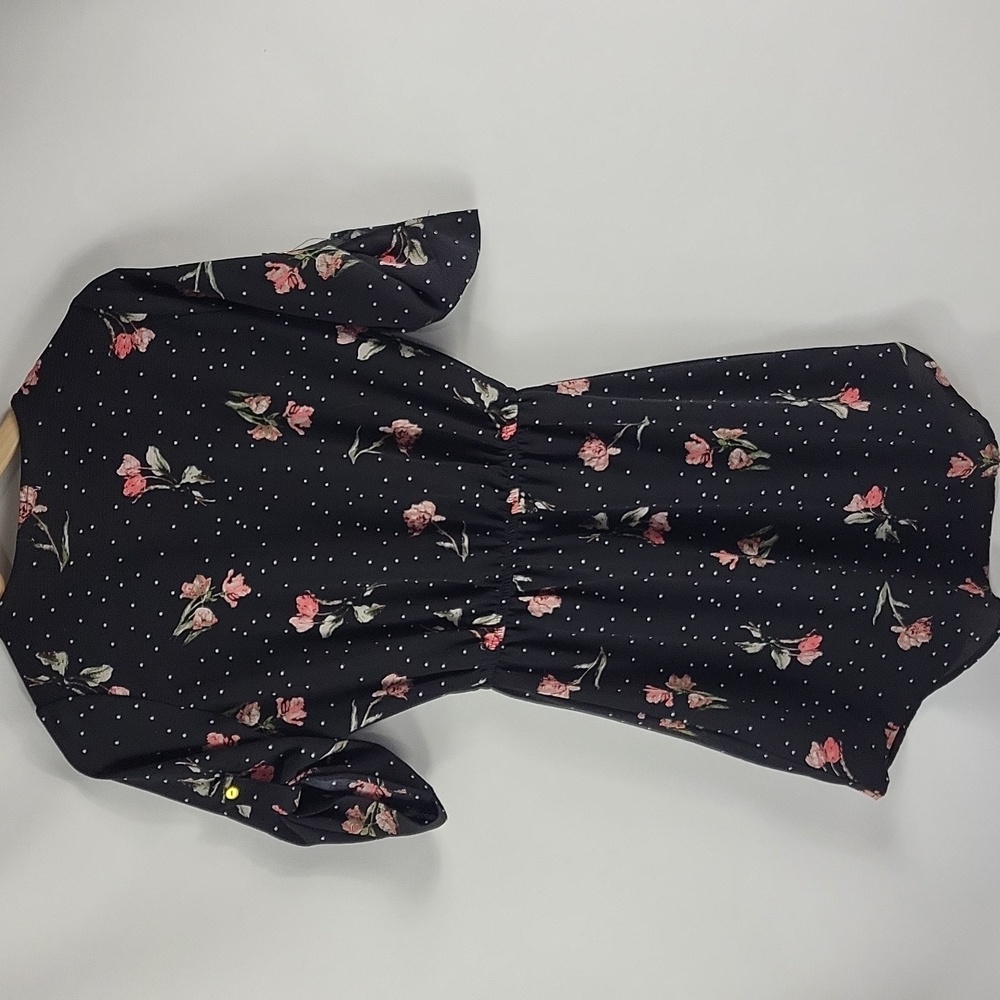 Stella Tweed Short Sleeve Black Dress Red/White Flowers Zipper Neckline Size XS - Picture 2 of 7